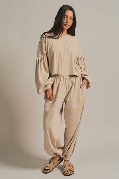 Women's Mineral Wash Cotton Lounge Set - Natural