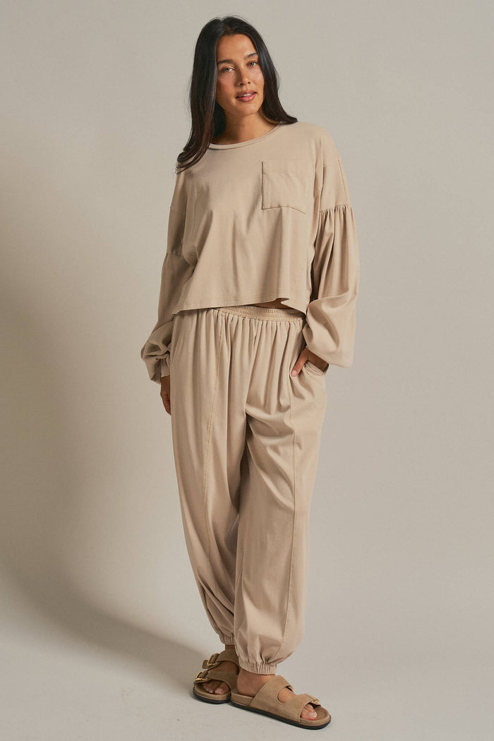 Women's Mineral Wash Cotton Lounge Set - Natural