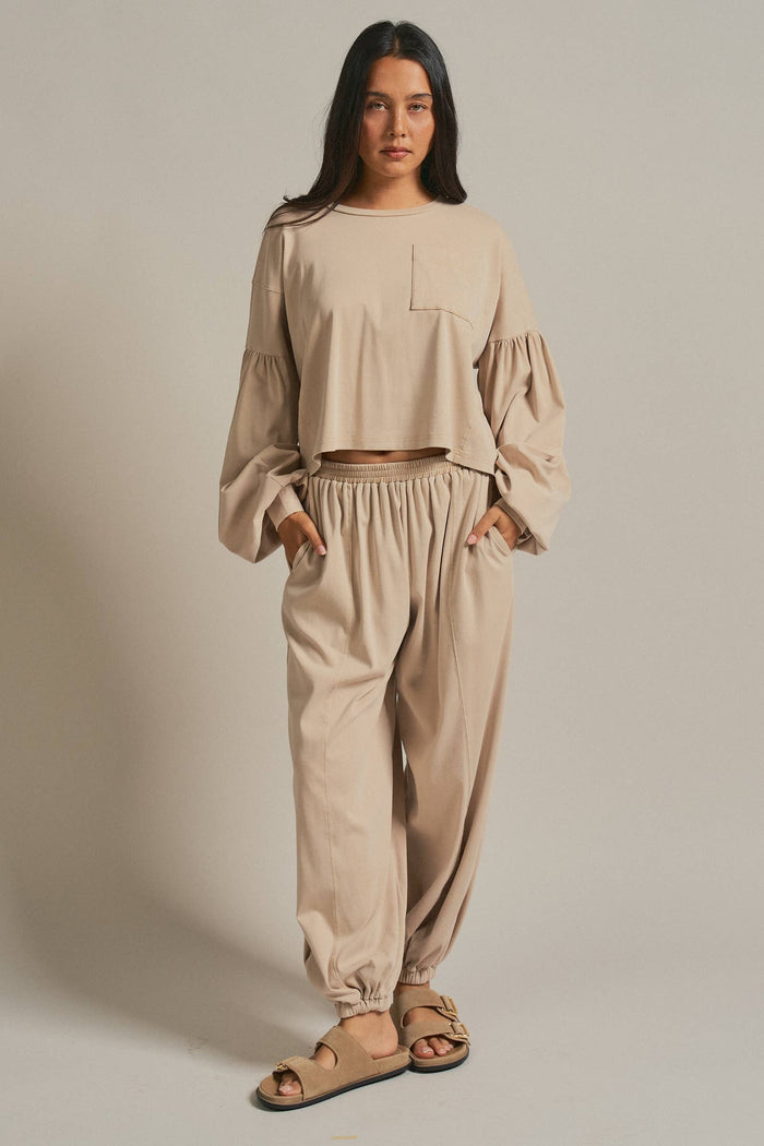 Women's Mineral Wash Cotton Lounge Set - Natural
