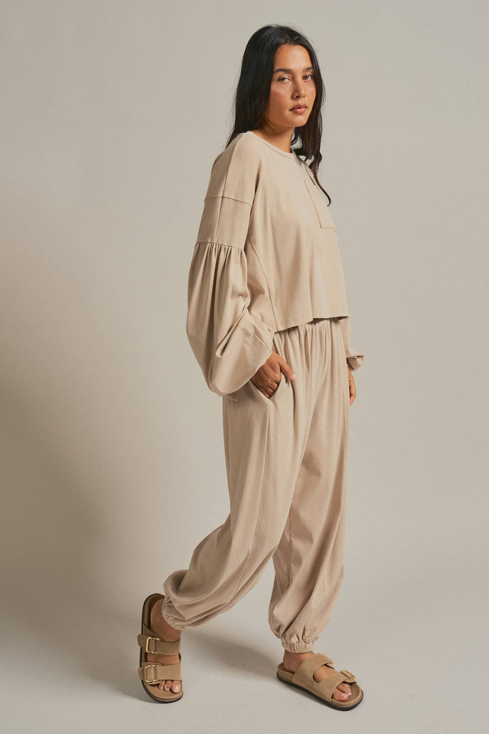Women's Mineral Wash Cotton Lounge Set - Natural