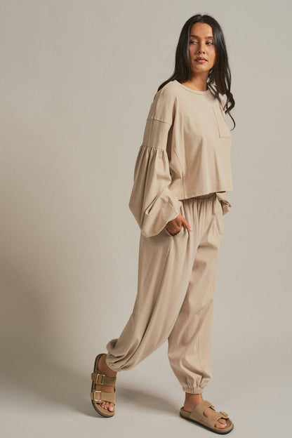 Women's Mineral Wash Cotton Lounge Set - Natural