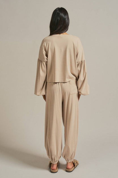 Women's Mineral Wash Cotton Lounge Set - Natural
