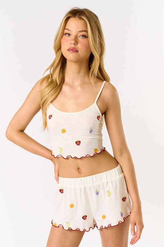 Women's Pointelle Cami Lounge Top & Short Set - Fruit (Final Sale)