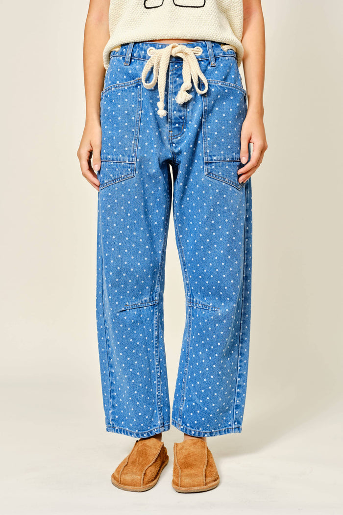 Women's Polka Dot Denim Barrel Pants