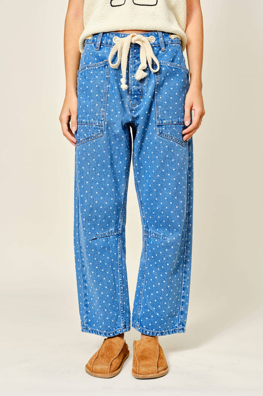 Women's Polka Dot Denim Barrel Pants