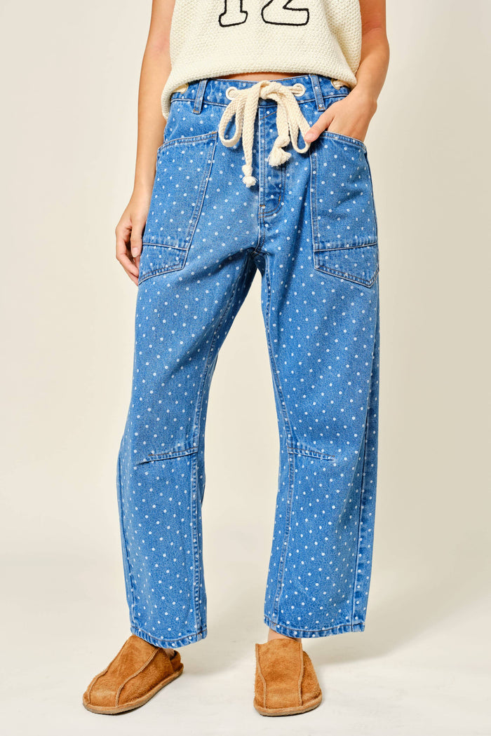 Women's Polka Dot Denim Barrel Pants
