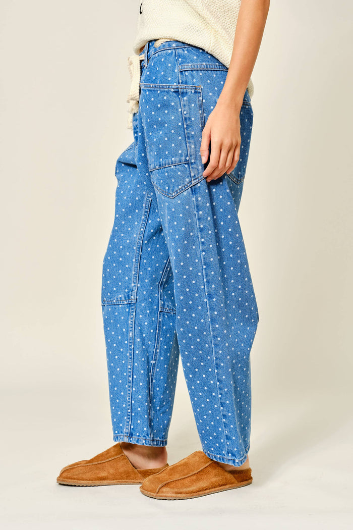 Women's Polka Dot Denim Barrel Pants