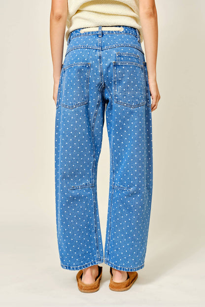 Women's Polka Dot Denim Barrel Pants