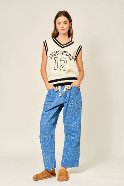Women's Polka Dot Denim Barrel Pants