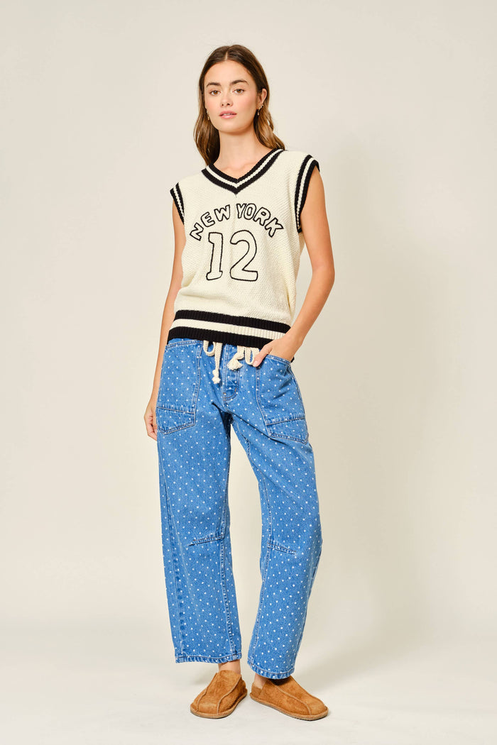 Women's Polka Dot Denim Barrel Pants