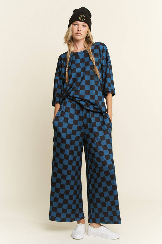 Women's Ribbed Checkered Set - Teal/Black