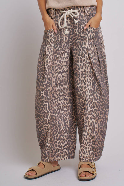 Women's Rope Drawstring Balloon Pants - Leopard