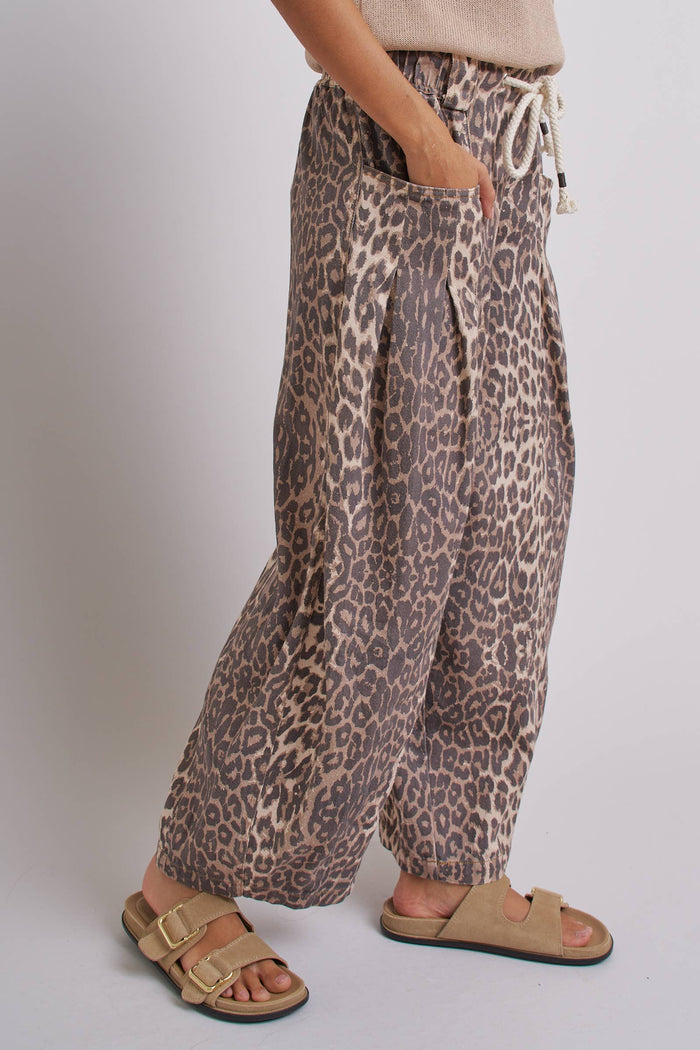 Women's Rope Drawstring Balloon Pants - Leopard