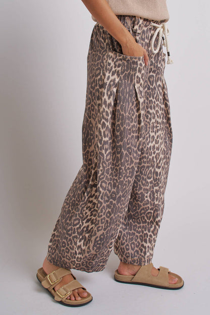Women's Rope Drawstring Balloon Pants - Leopard