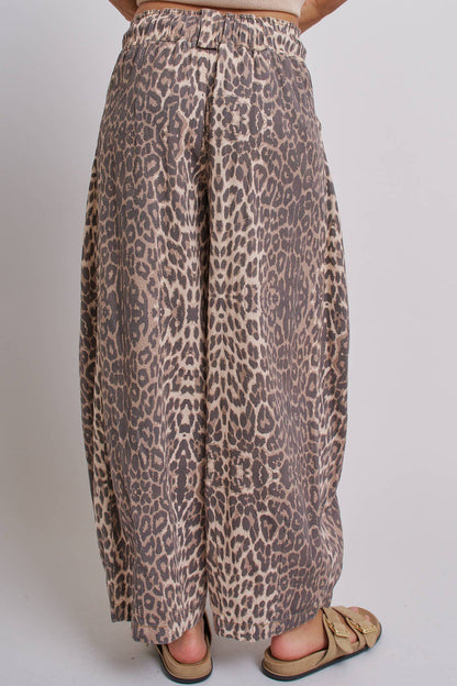 Women's Rope Drawstring Balloon Pants - Leopard