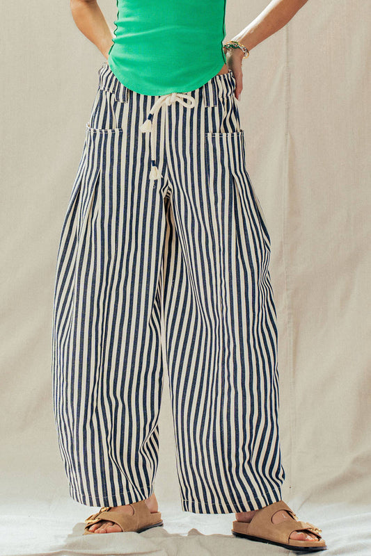 Women's Rope Drawstring Balloon Pants - Navy Stripe