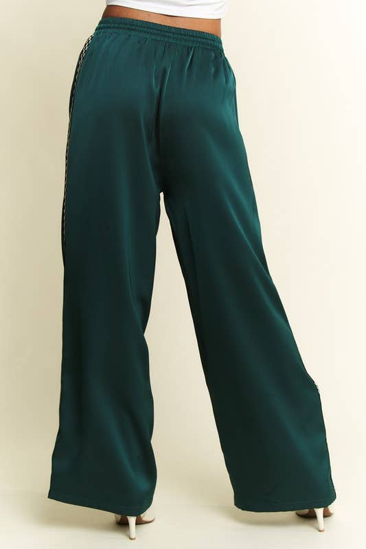 Women's Satin Sweatpants - Green w/ Side Checker