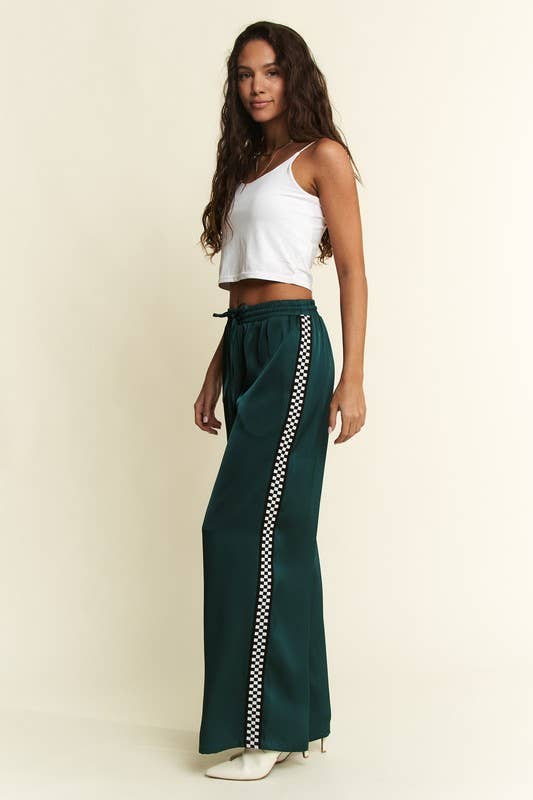 Women's Satin Sweatpants - Green w/ Side Checker