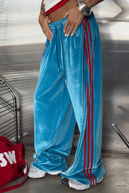 Women's Striped Side Wide-Leg Sweatpants - Blue