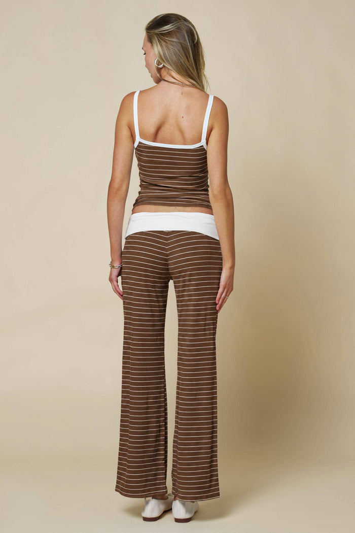 Women's Striped Tank with Fold Over Pant Set - Coffee
