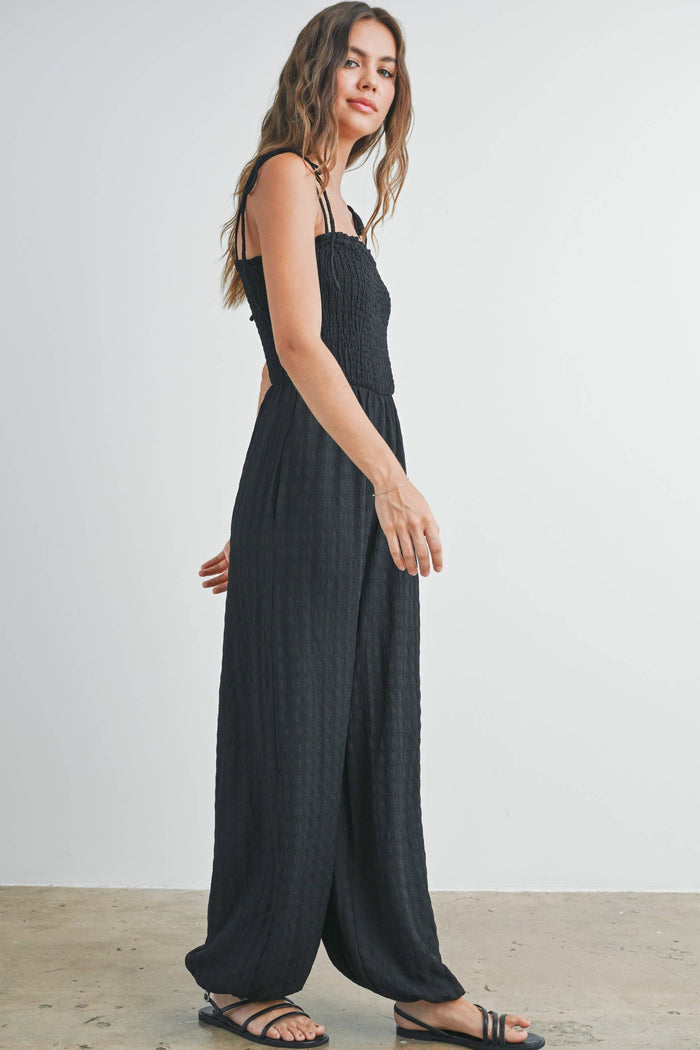 Women's Textured Solid Wide Leg Jumpsuit - Black (Final Sale)