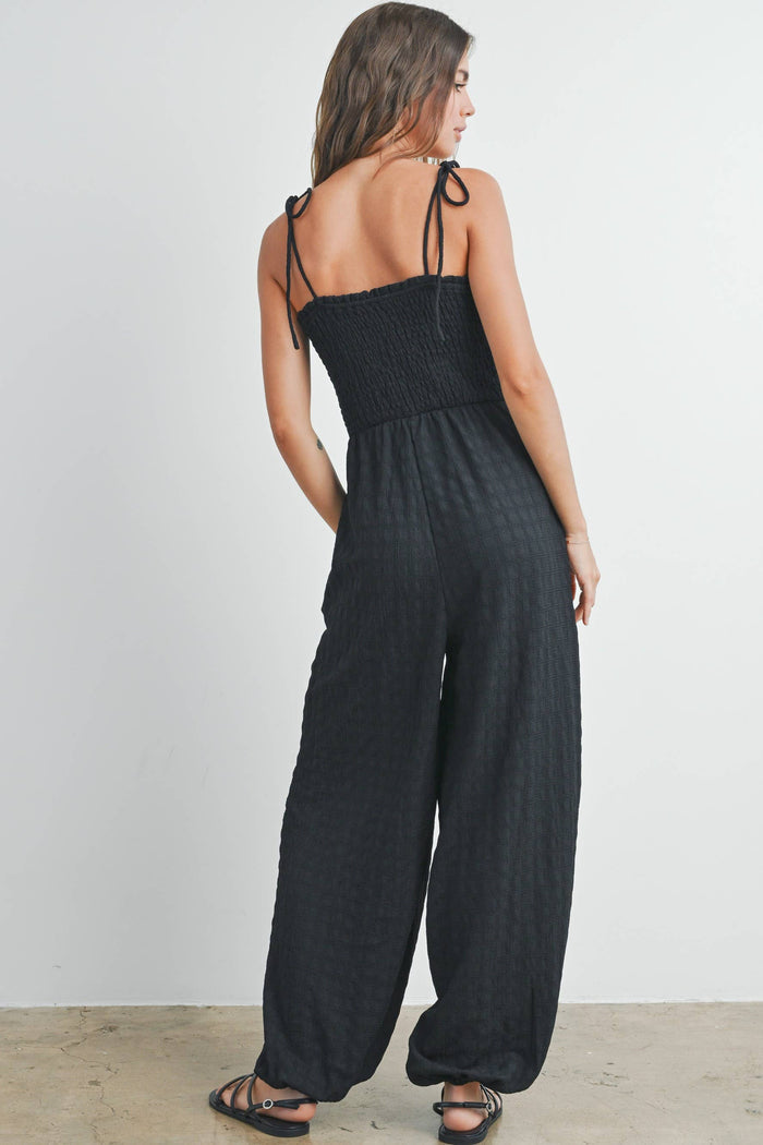 Women's Textured Solid Wide Leg Jumpsuit - Black (Final Sale)