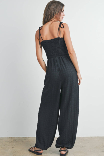 Women's Textured Solid Wide Leg Jumpsuit - Black (Final Sale)
