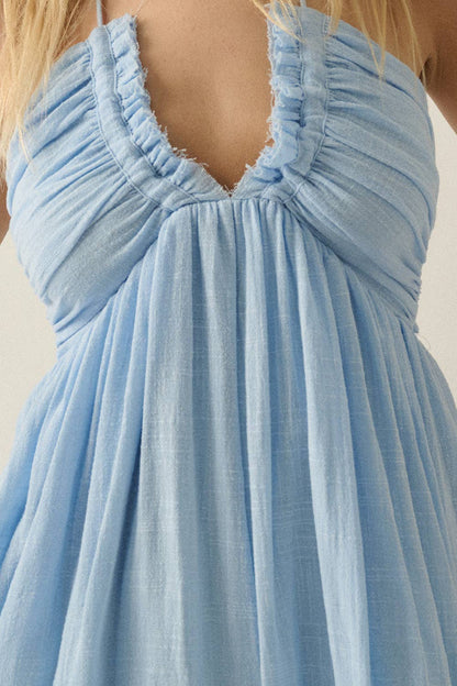 Women’s Tie-Back Halter Pocket Maxi Dress - Chambray (Final Sale)
