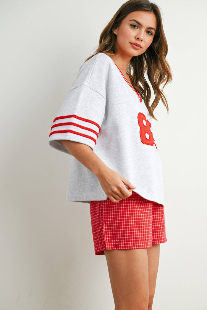 Women's Varsity Spirit Oversized Top - Grey/Red