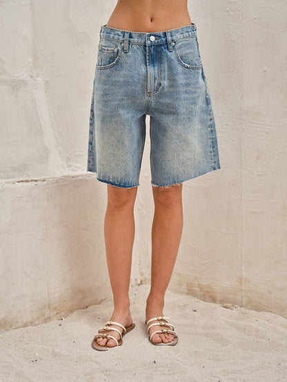 Women's Wide Leg Bermuda Shorts - Denim