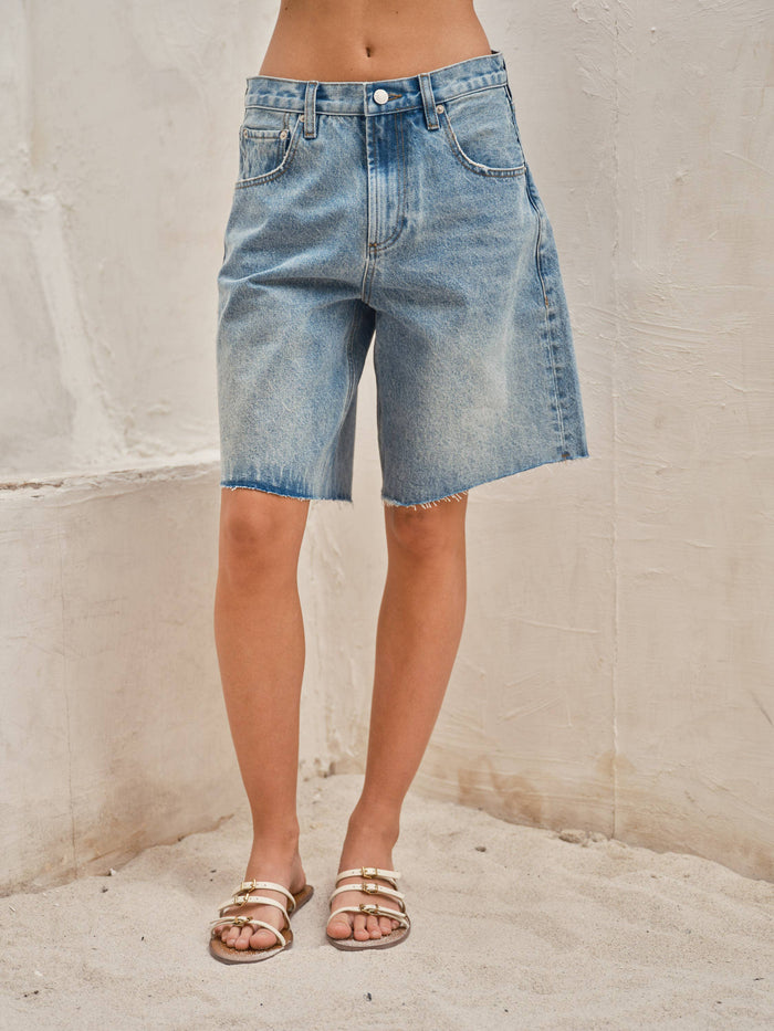 Women's Wide Leg Bermuda Shorts - Denim
