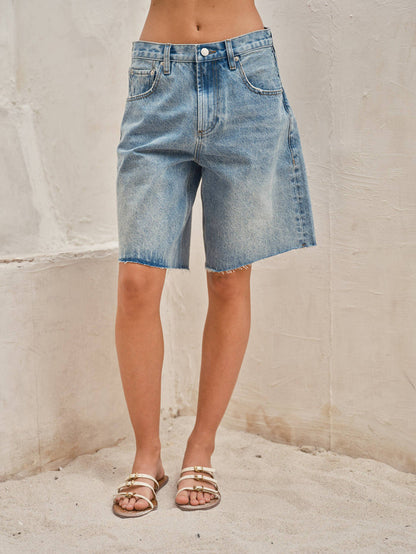 Women's Wide Leg Bermuda Shorts - Denim