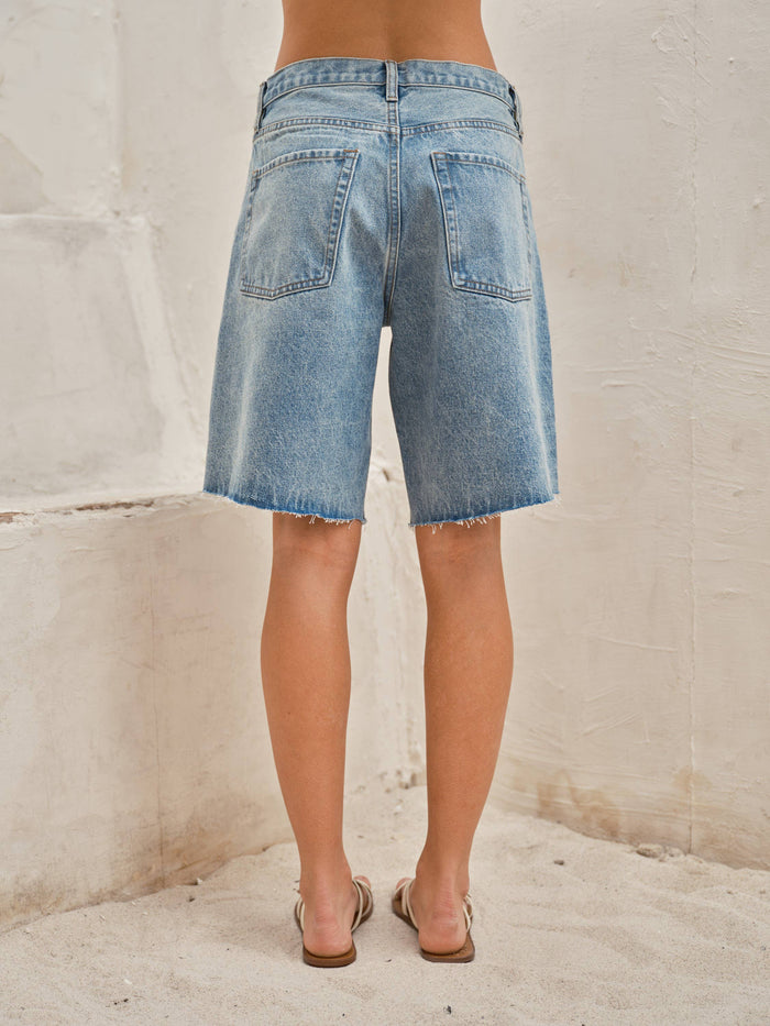 Women's Wide Leg Bermuda Shorts - Denim