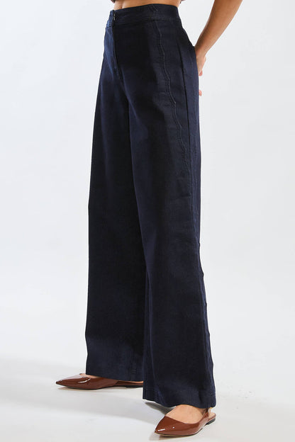 Women's Wide-Leg Stretchy Denim Trousers - Dark Wash