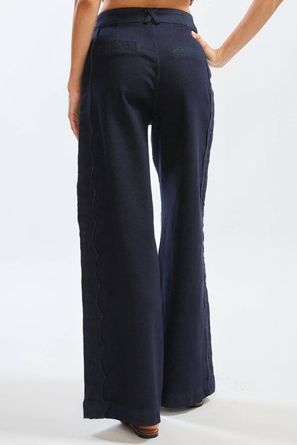 Women's Wide-Leg Stretchy Denim Trousers - Dark Wash