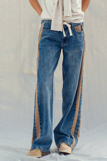 Women's Wide-Leg Utility Stripe Jeans - Denim Taupe