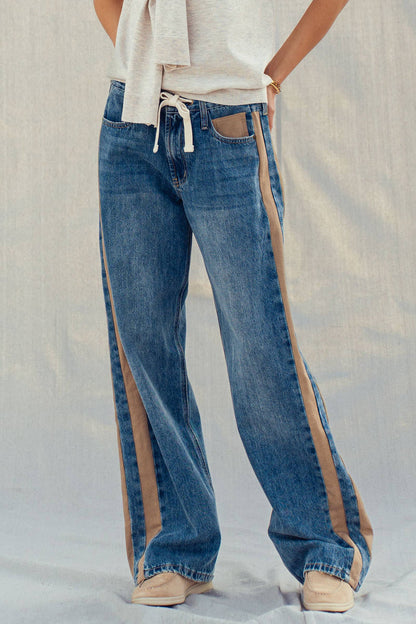Women's Wide-Leg Utility Stripe Jeans - Denim Taupe