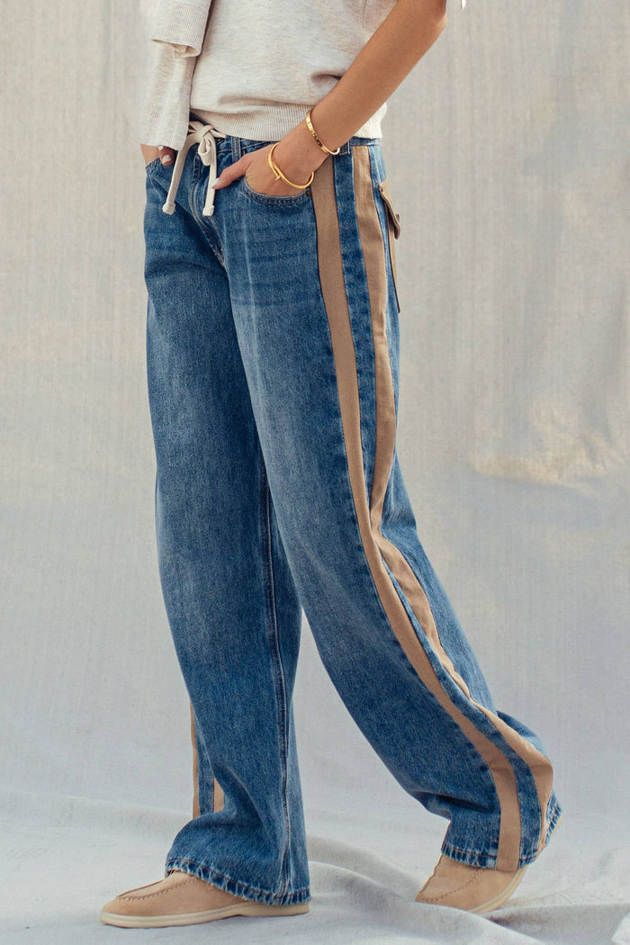 Women's Wide-Leg Utility Stripe Jeans - Denim Taupe