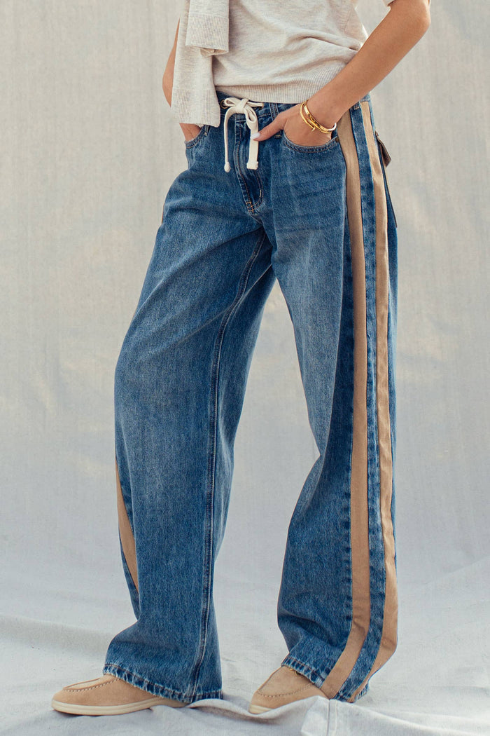 Women's Wide-Leg Utility Stripe Jeans - Denim Taupe