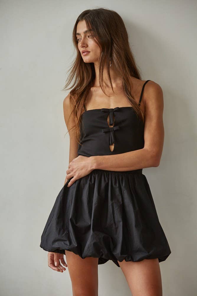 Women's Woven Poplin Balloon Skirt Mini Dress - Black (Final Sale)