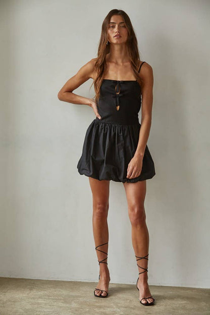 Women's Woven Poplin Balloon Skirt Mini Dress - Black (Final Sale)
