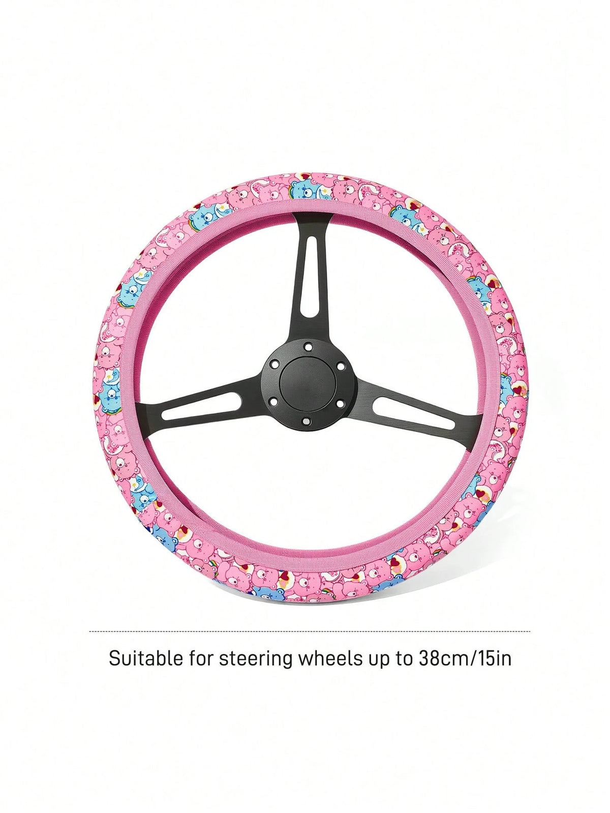 X Care Bears Cute Bear Print Steering Wheel Cover, 15 Inch Universal Non-Slip Elastic Car Steering Wheel Protector, Soft Breathable Pink Rainbow Bear Pattern Car Interior Accessories For Women G