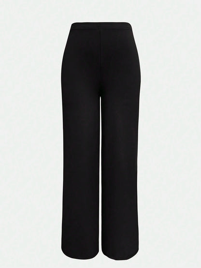 XLLAIS Women's High Waist Straight Leg Pants, Fashionable & Stretchy, Autumn/Winter Casual Black Spring, Office