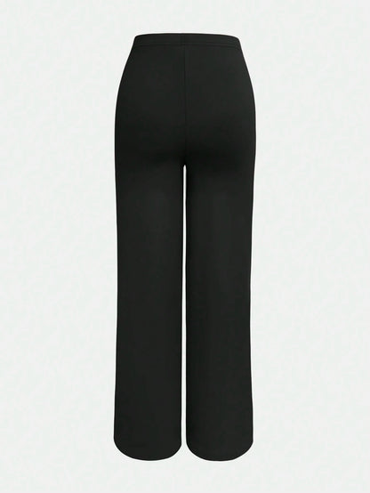 XLLAIS Women's High Waist Straight Leg Pants, Fashionable & Stretchy, Autumn/Winter Casual Black Spring, Office