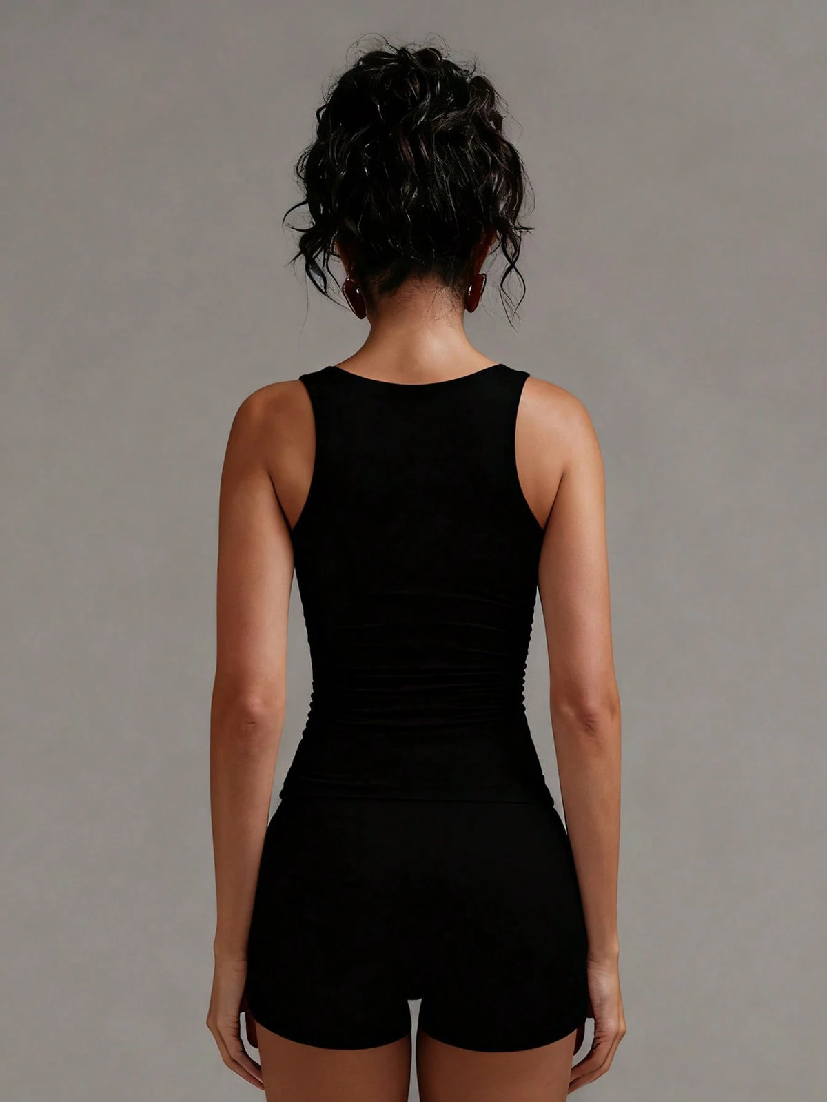 XLLAIS Women's Solid Color Casual Versatile Double Layer Yoga High Elastic Fabric Sexy U-Neck Sleeveless Black Tank Top Summer Back To School