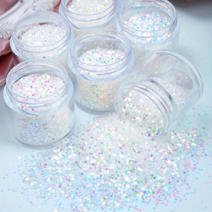 Y2K Iridescent White 1mm Hexagon Glitter Sequins Set, Holographic Aurora Round Flakes Fillers For Resin Keychains, Nail Art, Slime & DIY Handicrafts