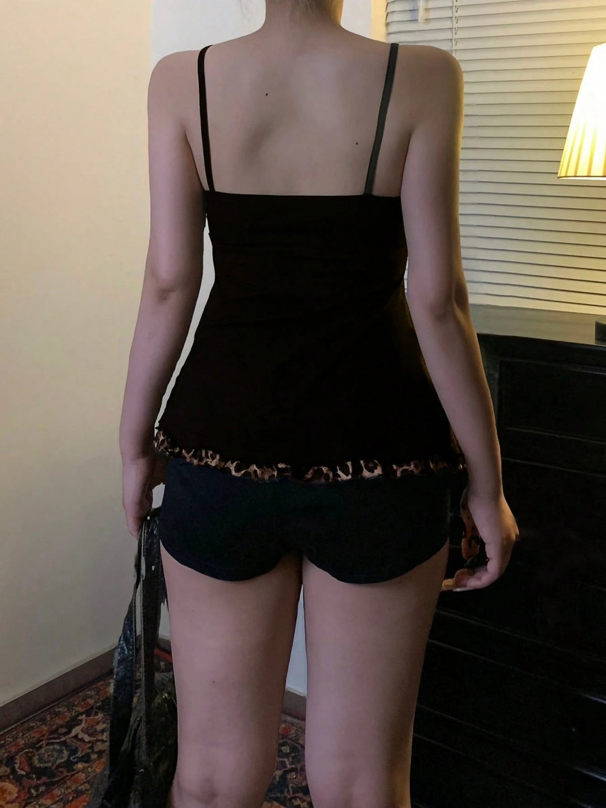 Y2K Leopard Print A-Line Camisole Tank Top, Women Street Fashion 90s Sexy Sleeveless Tie Front Crop Top, Vintage Midriff Revealing Summer Versatile Party Camisole, Vacation, Date Night, Valentine's Da