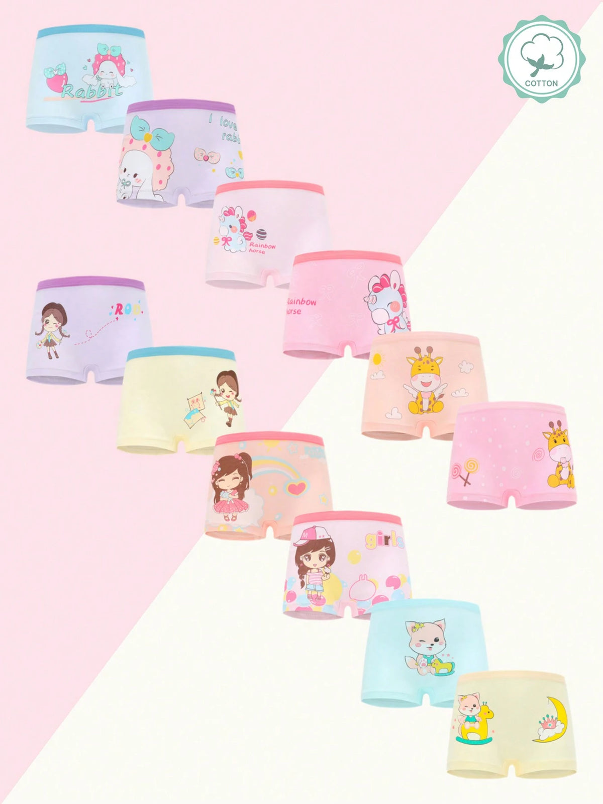 Young Girl 12 Pcs Young Girl Cute Cartoon Underwear Soft Cotton Baby Panties