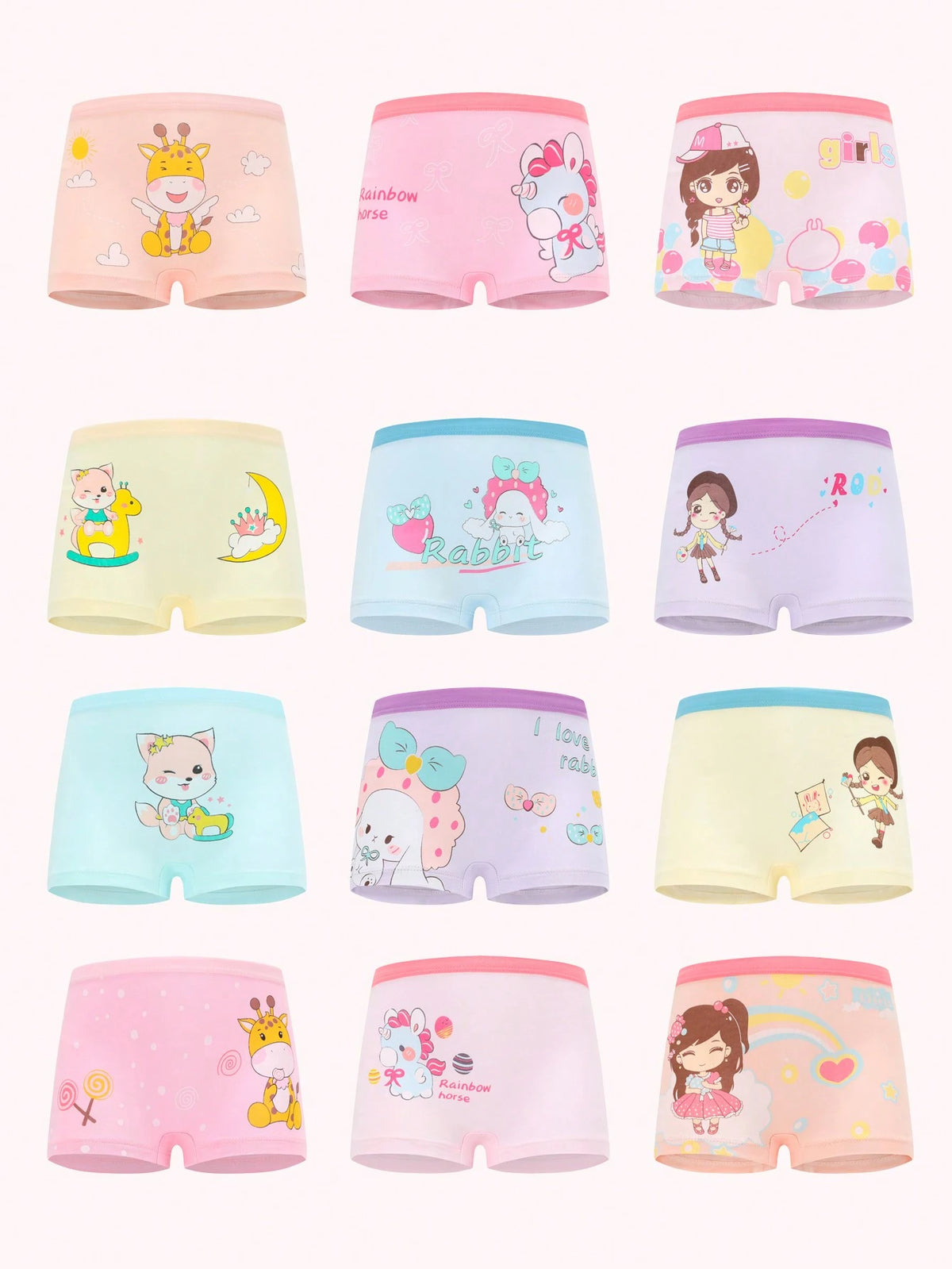 Young Girl 12 Pcs Young Girl Cute Cartoon Underwear Soft Cotton Baby Panties