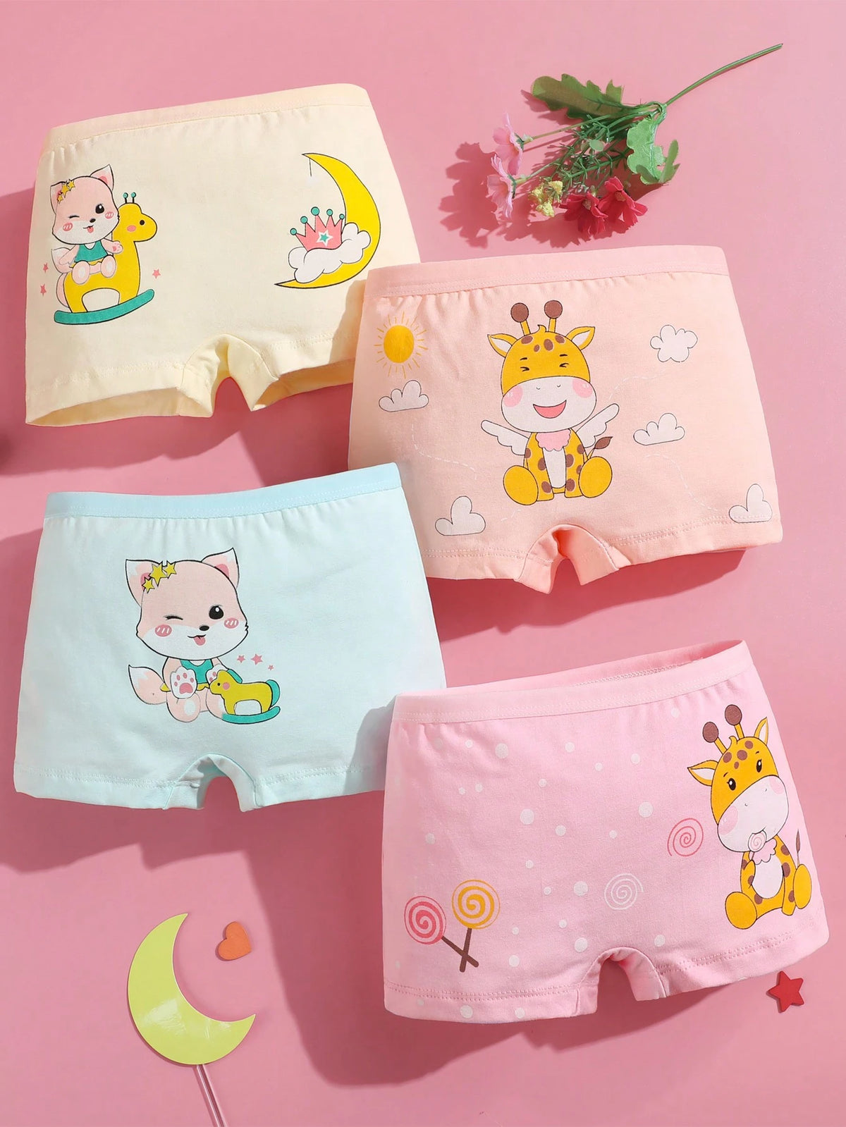 Young Girl 12 Pcs Young Girl Cute Cartoon Underwear Soft Cotton Baby Panties